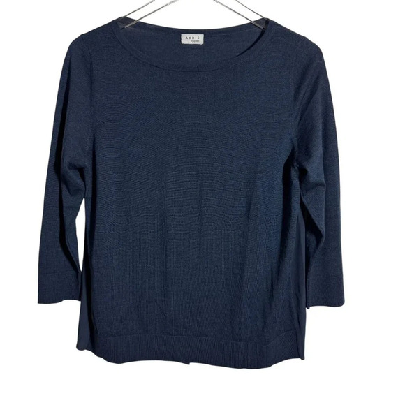 AKRIS punto womens dark blue knit knit top size 8 buttons down the back - Picture 1 of 7